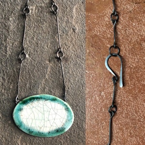 Unique Original Ceramic Pendant Necklace & Handmade Chain Caribbean Blue Gift for Women image 3