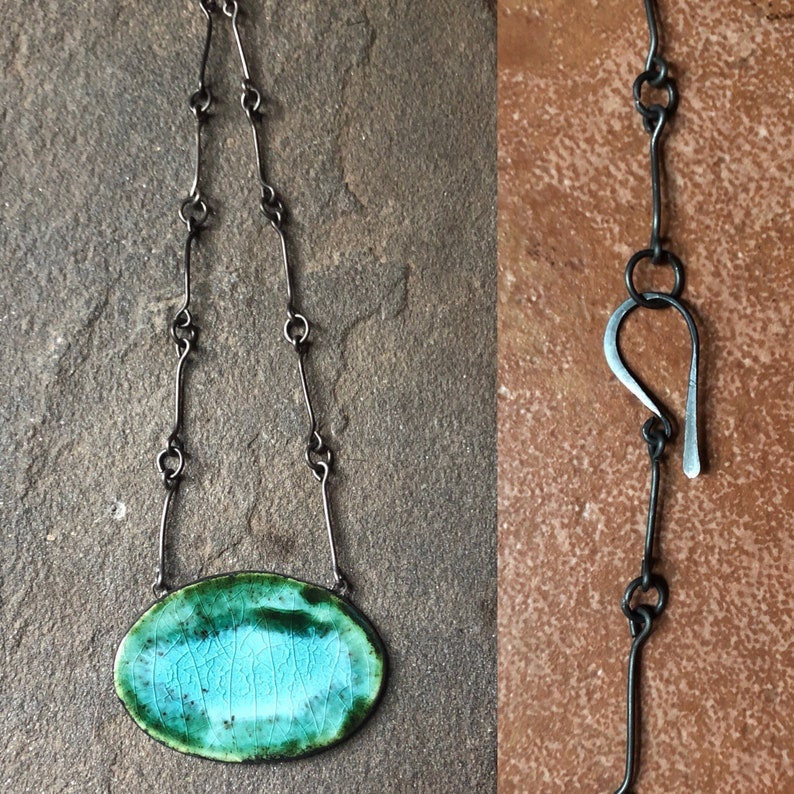 Unique Original Ceramic Pendant Necklace & Handmade Chain Caribbean Blue Gift for Women image 5