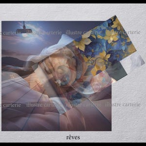 Carte postale, carte papeterie en collage "rêves"