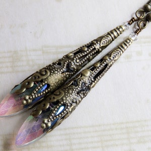 Long Antiqued Brass Filigree Cone Sparkling Earrings Gold Earrings Handmade Jewelry Handmade Earrings Colorado Jewelry image 3