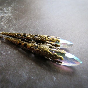 Long Antiqued Brass Filigree Cone Sparkling Earrings Gold Earrings Handmade Jewelry Handmade Earrings Colorado Jewelry image 9