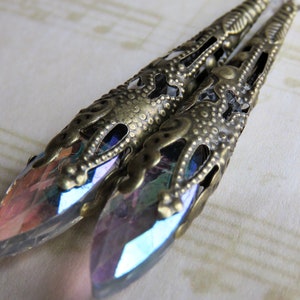 Long Antiqued Brass Filigree Cone Sparkling Earrings Gold Earrings Handmade Jewelry Handmade Earrings Colorado Jewelry image 5