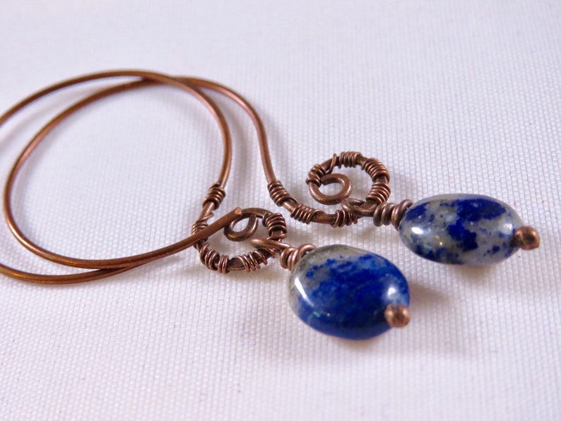 Open Hoop Earrings in Copper with Blue Sodalite Stone