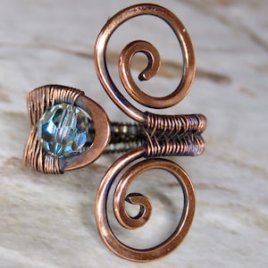 Iced Crystal Ring in Copper Wire wrapped, Copper Ring, Arthritis Ring, Viking Ring Celtic Ring