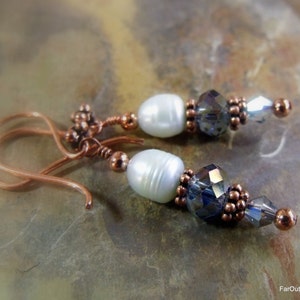 Sparkling Sea-foam  Pearl Earrings in Copper