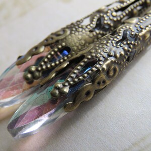Long Antiqued Brass Filigree Cone Sparkling Earrings Gold Earrings Handmade Jewelry Handmade Earrings Colorado Jewelry image 8