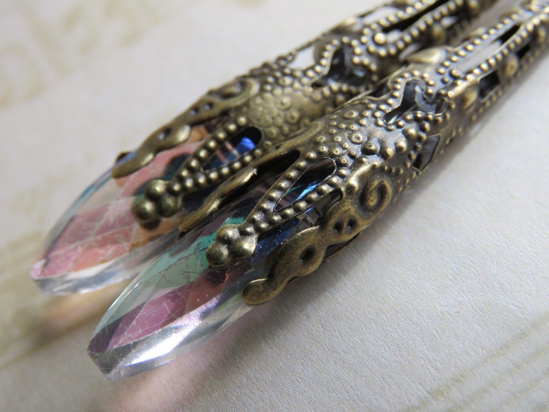 Long Antiqued Brass Filigree Cone Sparkling Earrings Gold Earrings Handmade Jewelry Handmade Earrings Colorado Jewelry image 8