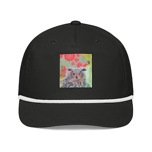 Great Horned Owl Golf rope capCustom Rope 5 panel Hat with Original Artwork Artistic Trucker Cap with Braided Rope Unisex Streetwear Hat