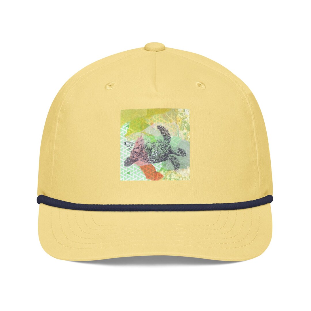 Sea Turtle Rope 5 Panel Hat With Original Artwork Artistic Trucker Cap ...