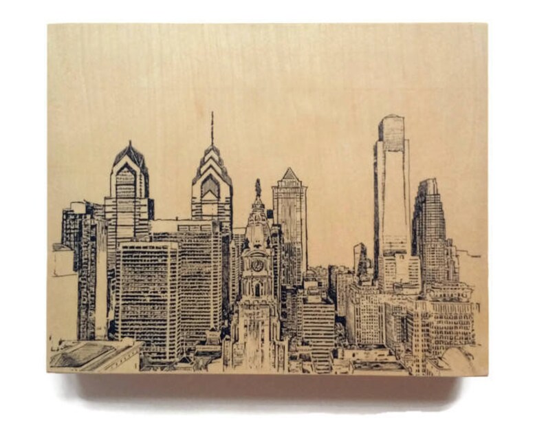 Philadelphia Skyline Art Print Wood Wall Artwork Decor Great Cityscape Gift 5x7 24x36 In
