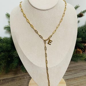 Paperclip Lariat Necklace • Lariat Necklace With Initial • Y Necklace • Flat Link Drop Chain Necklace • Layering Jewelry • Everyday Necklace