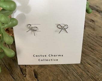 Dainty Silver Bow Knot Stud Earrings: Non-Tarnish Stainless Steel
