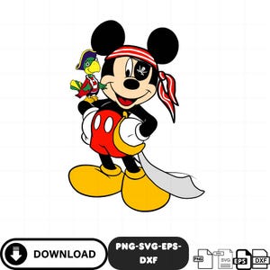 Pirate Mickey Mouse PNG SVG Dxf EPS, Disney Birthday Party Cut File, Cute Pirate Mickey Clipart, Sublimation Digital Download