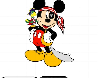 Pirate Mickey Mouse PNG SVG Dxf EPS, Disney Birthday Party Cut File, Cute Pirate Mickey Clipart, Sublimation Digital Download