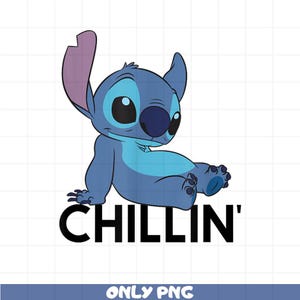 Stitch Chillin PNG, Cute Relaxed Alien Digital Clipart, Blue Cartoon Funny Sublimation Design for T-Shirts Stickers Cricut
