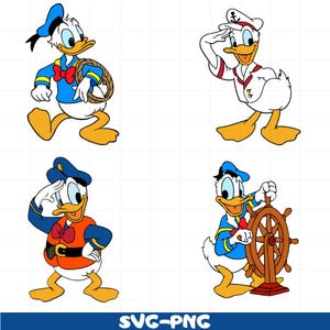 Kalle Anka sjöman SVG-paket, Disney nautisk kapten PNG, kryssningströja Clipart, ratt SVG, Cricut sublimeringsdesign, söt fil
