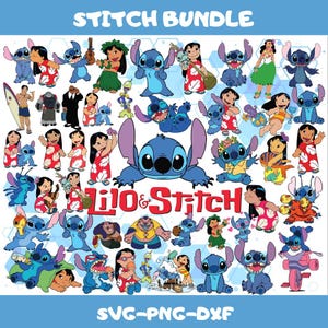 Lilo and Stitch SVG PNG DXF Bundle, Cute Stitch Clipart Cricut Files for Kids Shirt, Summer Hawaiian Cartoon Design Set Download