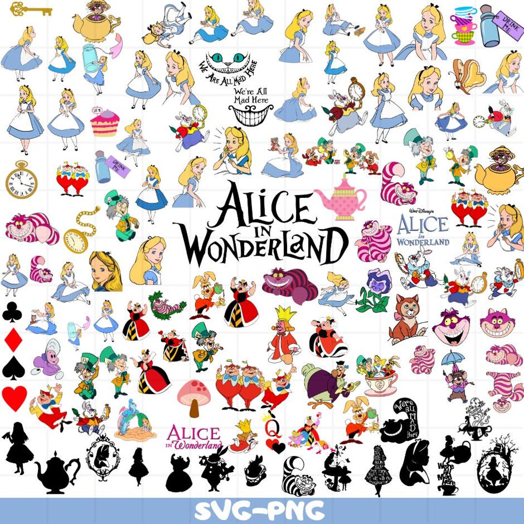 Alice in Wonderland SVG PNG Bundle, Alice Clipart Mega Set, Wonderland ...