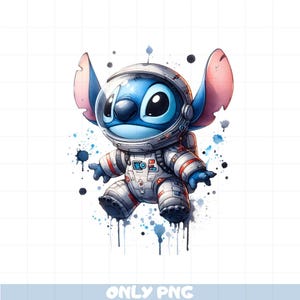 Astronauta Stitch PNG, clipart de personaje espacial adorable, arte digital de acuarela, diseño de sublimación para camisetas, regalo de descarga instantánea