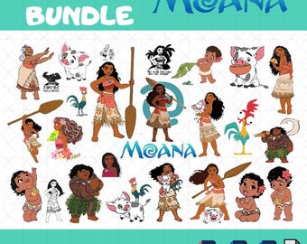 Moana SVG Bundle, Princess PNG Clipart, Baby Moana Cricut Files, Pua Hei Hei SVG Set, Disney Cut Files, Tropical Island Art