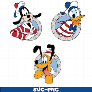 Goofy Donald Pluto Cruise SVG, Disney Sailor Friends Clipart, Nautical Cartoon PNG, SVG Bundle for Cricut, Kids Cruise Shirt Design