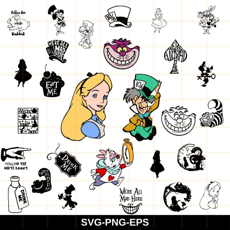 Alice in Wonderland SVG Bundle, Storybook Fairytale Clipart, SVG PNG ...