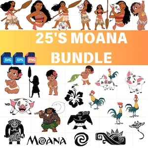 Moana clipart PNG, Moana gelaagde SVG, prinses Moana verjaardag, Moana Maui print, Moana cartoon