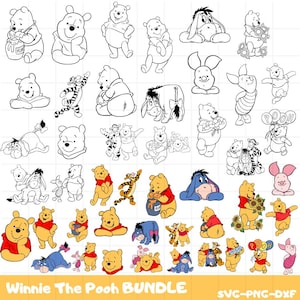 Winnie The Pooh SVG PNG Bundle, Piglet Tigger Eeyore Clipart, Coloring & Cute Cartoon Pack, Cricut Silhouette Cut Files