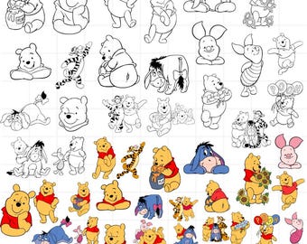 Winnie The Pooh SVG PNG Bundle, Piglet Tigger Eeyore Clipart, Coloring & Cute Cartoon Pack, Cricut Silhouette Cut Files