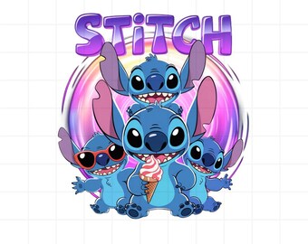 Lindo Stitch Familia PNG, Diseño de Sublimación de Helado, Clipart Imprimible de Lilo y Stitch, Descarga Digital Divertida de Stitch