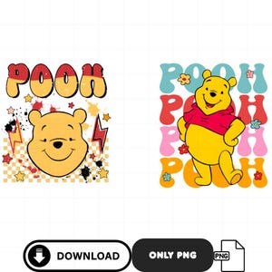 Winnie the Pooh PNG Bundle, Cute Retro Pooh Clipart, Baby Shower Digital Wall Art Print, Nursery Room Decor, Birthday Party Instant Download