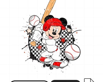 Mickey Mouse Baseball PNG, Cute Disney Sport Digital Clipart, Mickey Red Helmet Shirt Design, Sublimation Cricut Silhouette Cut File