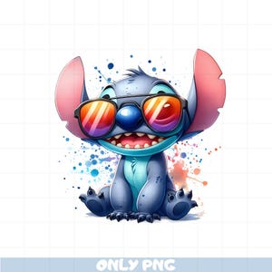 Cool Stitch Summer Clipart PNG, cyfrowy plik postaci z kreskówek, projekt okularów przeciwsłonecznych do druku, sublimacja koszulek dla dzieci, dekoracja imprezowa
