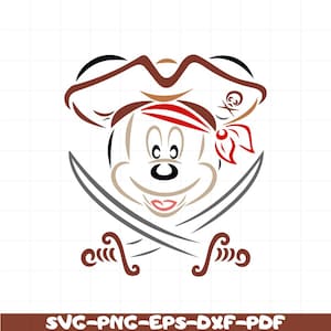 Pirate Mickey Mouse SVG PNG, Cute Pirate Disney Design, Cartoon Mickey Head with Swords, Mickey Pirate Clipart, Cricut Kids Party File