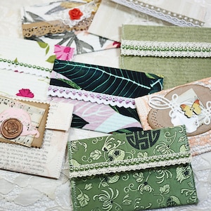 Fabric Envelopes ephemera, Handmade Stitched Envelopes, Embellishments For Junk Journal, Art Journal, Scrapbook, Tuck Spots, Gift Envelopes