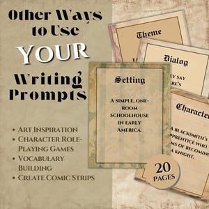 Indicaciones para escribir ficción, escritura creativa, tarjetas de escritura imprimibles, tarjetas para mazos de escritura, tarjetas con indicaciones para historias para niños, inicios de historias
