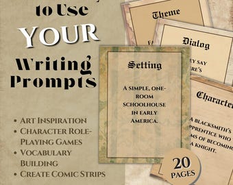 Fiction Writing Prompts, Creative Writing, Printable Writing Cards, Writing Deck Cards, Story Prompt Cards for kids, Story Starters