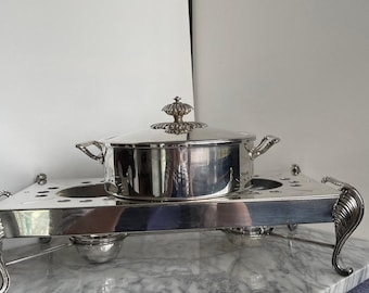 Vintage Neiman Marcus Silver Plate Buffet Service, Chafing Dish