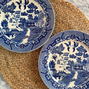 Antique Blue Willow Ironstone 9” plates, made in Japan, 12-in., set of two
