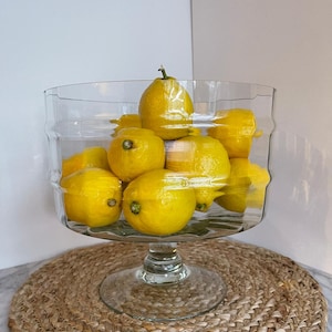 Vintage 10-inch clear faceted glass trifle dish, LARGE footed compote bowl