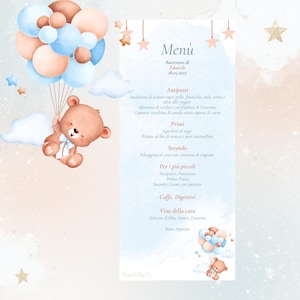 Menù ristorante, battesimo, compleanno, comunione, feste, tema orsetto