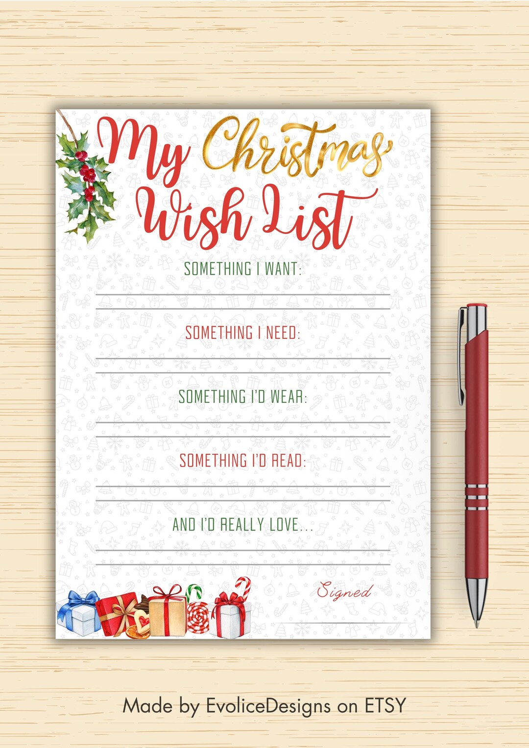 My Christmas Wish List, Printable Christmas Wish List, Adult Christmas ...