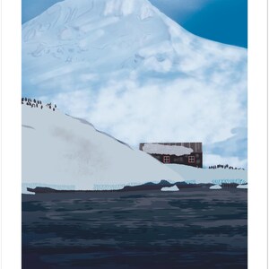 Stampa artistica dell'Antartide, ufficio postale dei pinguini di Port Lockroy