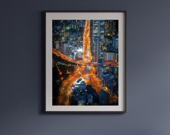Calles de Tokio: arte mural de paisaje urbano, decoración del hogar, regalo para amantes del arte, impresión de arte moderno, decoración de oficina