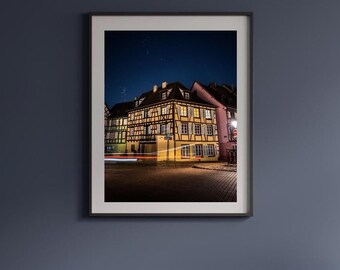 Colmar, Francia: decoración de un pueblo nocturno, estética hogareña acogedora, regalo para amantes del arte, decoración elegante para la habitación