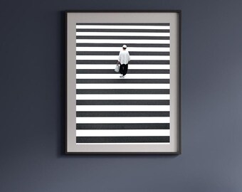 Tokyo Crosswalk - Lámina de rayas, arte urbano para pared, regalo para el hogar, decoración en blanco y negro