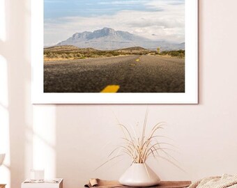 Impresión de la carretera de las montañas de Guadalupe, arte de pared escénico, decoración del hogar, impresión de arte moderno, regalo para amantes de la naturaleza, estética de viajes