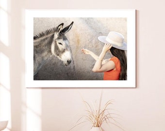 Burro de Dakota del Sur: impresión artística, decoración única para el hogar, diseño de burro y mujer, regalo para amantes de los animales, arte de pared de estilo rústico