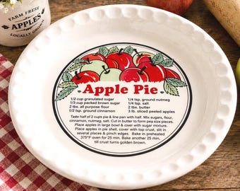 Vintage Apple Pie Recipe Plate Ceramic Pie Dish Farmhouse Kitchen Decor 11"