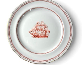 Vtg Spode Trade Winds Red Gold Rim Salad Dessert Plate 8” Americana Nautical